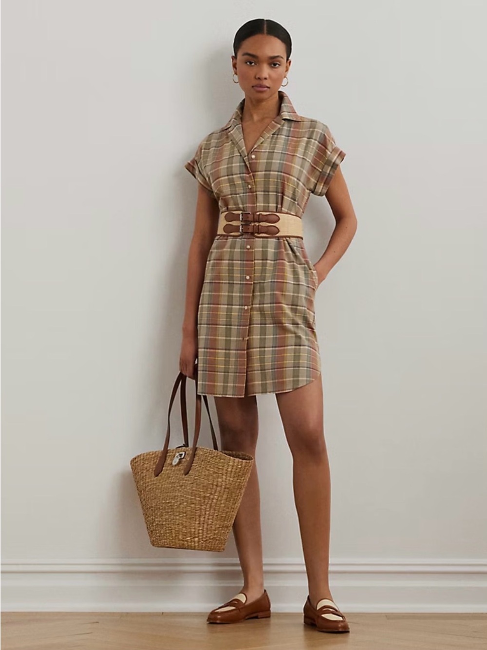 Ralph Lauren Belted Cotton Madras Shirtdress